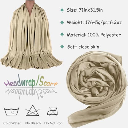ZRQ 1 Pieces Beige Stretch Hijab Extra Long Solid Color African Shawl Hair Scarfs Jersey Turban Fashion Head Scarf Soft Head Wraps for Black Women - color: Beige