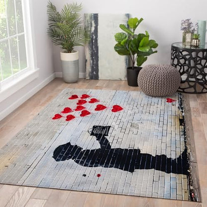 Love Heart Graffiti Rug Washable Rugs for Entryway Living Room Bedroom Boy Childlike Rug & Home Decor Non Slip Soft Low Pile Rug 3'x5' - size: 3'x5'