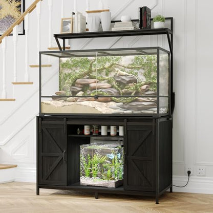 VOWNER 48"x24"Reptile Tank Stand with Power Outlet & Storage Cabinet, Black | Fits up to 120 Gallon Bearded Dragon Tank, Sliding Barn Doors, Heavy Duty Aquarium Stand, Reptile Turtle Terrarium Stand - color: Black