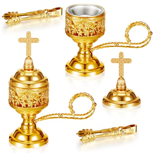 Zonon 2 Sets Incense Burner with Tong, Gold, Classic - color: Gold, size: Classic