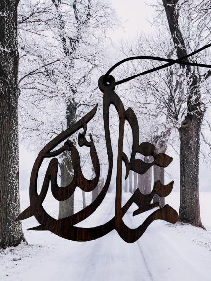 Pendant Car Decoration Islamic Hanging Ornament Muslim, Arabic Calligraphy Islam Eid Religious Ramadan Interior Rear View Mirror Hanging Accessories (Ma Sha Allah), Black