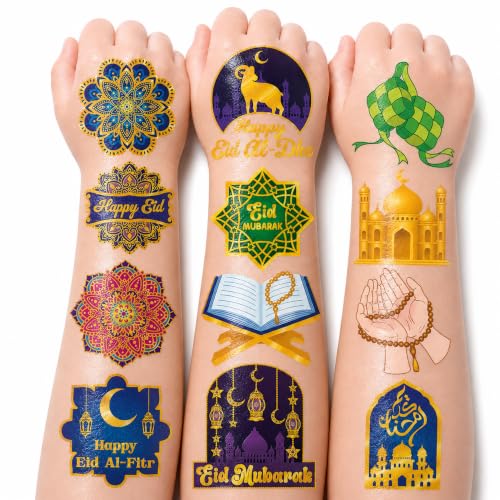 120 PCS Pre-Cut Happy Eid Mubarak Temporary Tattoos for Kids Party Favors