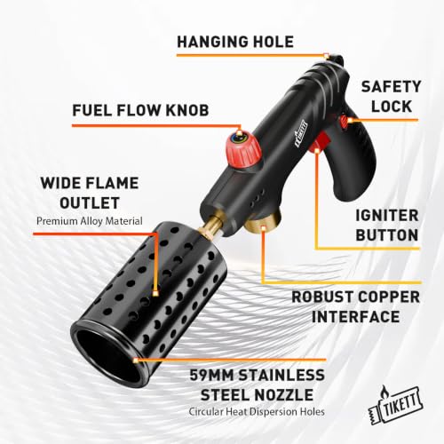 High Output Propane Torch Head with Trigger Start & Safety Lock | Heavy Duty Weed Burner, Charcoal Starter & Culinary Searing Torch for Steak, Sous Vide, fits 1lb Tank (Tank Not Included)