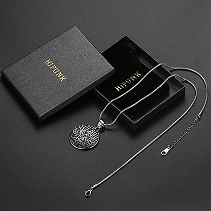 Hipunk Men Islamic Pendant Necklace - Muslim Allah Necklace Allah Necklace Mens Muslim Islam Pendant 316L Stainless Steel Islamic Arabic Gift Black Gun/18K Gold Plated Islam Jewelry SP0049 - color: steel