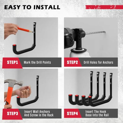 SEDY 6 Pack Heavy Duty Garage Hooks, Ladder Hooks for Garage Wall, Each Holds Up to 66 LB, 9.8 Inch EVA-Padded Steel Utility Hangers for Bikes, Folding Chairs, Garden Hoses and Tools - color: 6 Pack 9.8" Heavy Duty Garage Hooks
