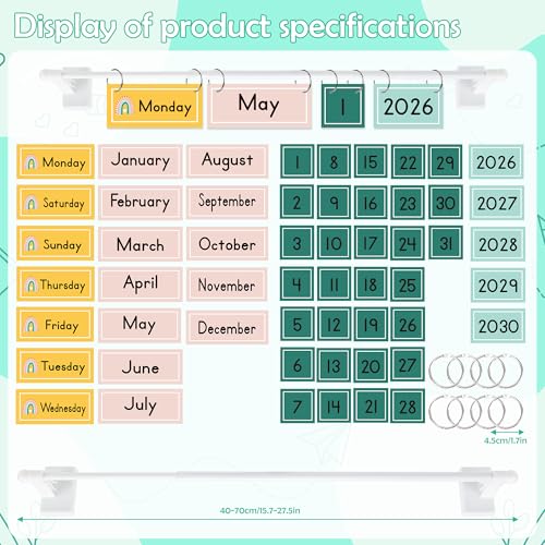 Boho Magnetic Flip Calendar for Classroom, Adjustable Rod Date Flip - color: 1-2