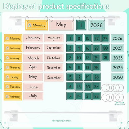 Boho Magnetic Flip Calendar for Classroom, Adjustable Rod Date Flip - color: 1-2