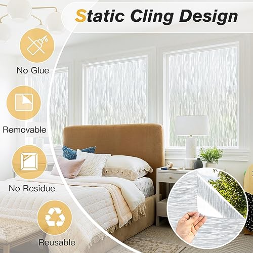 Haton Window Privacy Film, Frosted Glass Non-Adhesive Film, 11.8" x 78.7" | Static Cling Removable UV Heat Block Anti Glare Glass Film for Bathroom Household Window Privacy with Ocean Wave Pattern - color: Ocean Wave, size: 11.8" x 78.7"