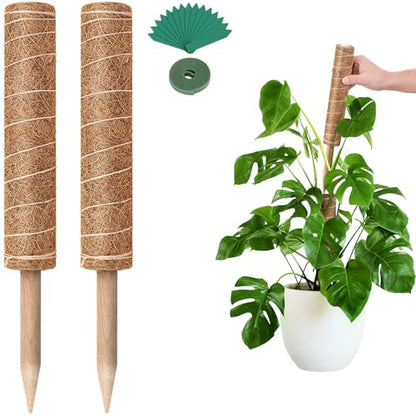 GROWNEER 24 Inch Moss Pole for Plants Indoor, 2 Pcs 15 Inch Stackable Coir Totem Monstera Support, Moss Sticks with 15pcs Labels and 78in Garden Ties, Stake for Climbing Snake Plants Indoor - size: 24 Inches