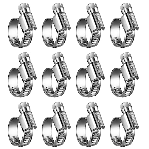 Non-Slip Stainless Steel Worm Gear Hose Clamps 1/2 to 3/4"(12-20mm) | SAE Size 6, 5/16"Hex Head, Soft Hose Protection, Adjustable for Automotive, Fuel Line, Garden, Heater, Radiator, 12Pack - size: SAE#6(1/2 To 3/4)