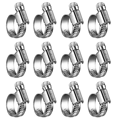 Non-Slip Stainless Steel Worm Gear Hose Clamps 1/2 to 3/4"(12-20mm) | SAE Size 6, 5/16"Hex Head, Soft Hose Protection, Adjustable for Automotive, Fuel Line, Garden, Heater, Radiator, 12Pack - size: SAE#6(1/2 To 3/4)