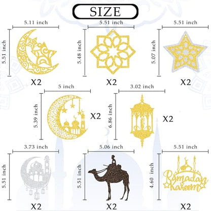 38PCS Ramadan Mubarak Decorations Umrah Mubarak Hang Swirl Star Moon Lantern Decor Sign for Eid Festival Muslim Islam Party Decoration Supplies