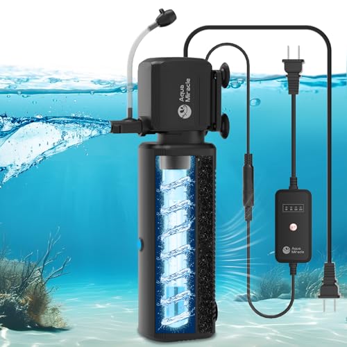 AquaMiracle Aquarium U-V Filter for Green Water Control with Timer, with Filter Sponge, Fish Tank Filter Turtle Filter with Aeration/Rainfall Mode for 40-150 Gallon Aquariums Freshwater and Saltwater - size: For Aquariums 60-150 Gal(SV-1000)
