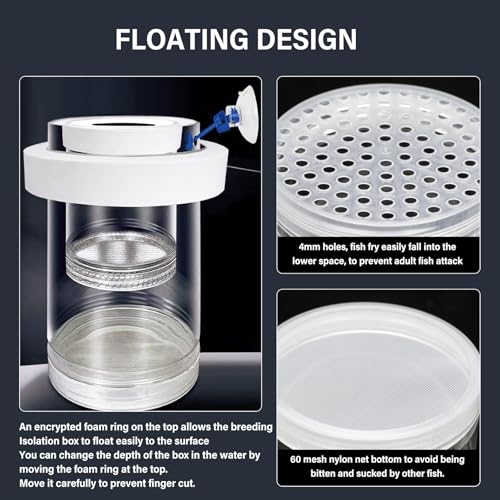 Floating & Mountable Breeding Box – Safe Fry Nursery, Fish Isolation Tank (3.38”x3.38”x5.4”) (1 Set)
