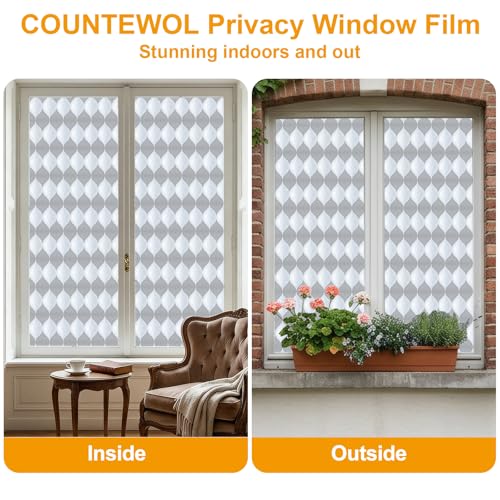 Countewol Frosted Window Privacy Film, Static Cling Non-Adhesive, Removable & Reusable, Anti-UV Heat Blocking for Bathroom Bedroom Office (Wave Frosted, 23.6 x 78.7 in) - color: Wave Frosted, size: 23.6 x 78.7 in