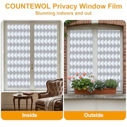 Countewol Frosted Window Privacy Film, Static Cling Non-Adhesive, Removable & Reusable, Anti-UV Heat Blocking for Bathroom Bedroom Office (Wave Frosted, 35.4 x 78.7 in) - color: Wave Frosted, size: 35.4 x 78.7 in