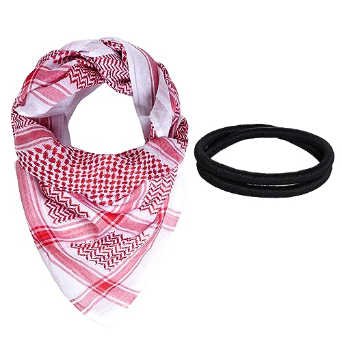 Jmkcoz Arab Shemagh Tactical Desert Keffiyeh Head Scarf Arabic Turban Neck Headwear Wrap Arab Muslim Costume for Men Women - color: Red