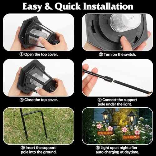 Lewondr Solar Garden Lights Bee, 37.4 Inch Solar Lamp Post Light with Welcome Sign & Bees, Outdoor Waterproof Solar Stake Lights for Yard Porch Patio Pathway Gardening Gifts, 2 Pack - style: Pink Flowers & Bees