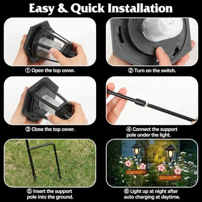 Lewondr Solar Garden Lights Bee, 37.4 Inch Solar Lamp Post Light with Welcome Sign & Bees, Outdoor Waterproof Solar Stake Lights for Yard Porch Patio Pathway Gardening Gifts, 2 Pack - style: Pink Flowers & Bees