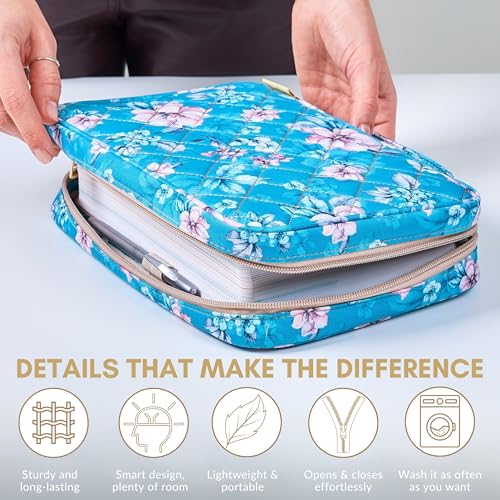 Quilted Bible Case for 6.5 X 9.5 inch Books, Bible Carrying Case for Women, Teal Bible Cover - color: Teal