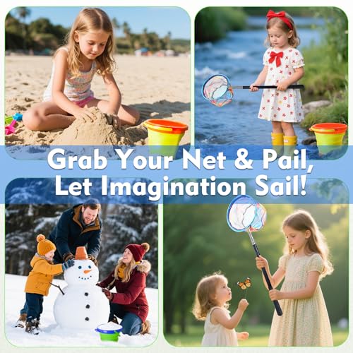2PCS Kids Fishing Nets with Bucket - Telescoping Handle Retractable Landing Net Lightweight Aluminum Pole for Catch and Release Frog, Minnow, Butterfly, Crab, Beach and Creek Outdoor - color: 2PCS