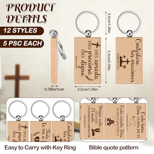 Realspring Spanish Christian Wooden Keychain Bulk - style: Square