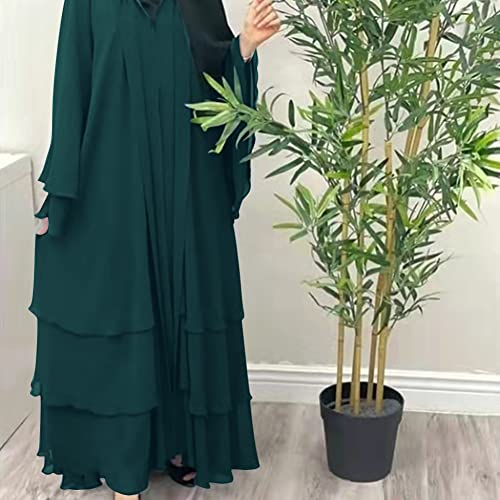 Muslim Abaya Dress for Women - Long Sleeve Islamic Dubai Abaya Cardigan Robe - Middle East Prayer Dress with Hijab - color: #A: Dark Green, size: Medium
