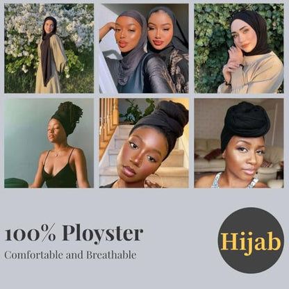 Harewom Muslim Hijab for Women Soft Stretch Headscarf Large Plain Turban Wrap Shawl Head Wrap for Everyday Wear - color: Black Hijab Headscarf