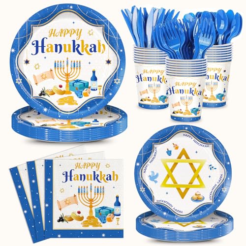 168pcs Hanukkah Party Supplies Plates Napkins Disposable Paper Cups - style: Hanukkah