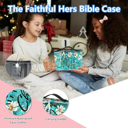 Bible Cover Case for Women, PU Leather Large Bible Cases with Zipper Fits Books Up to 12" x 9" x 2.76”, Bible Carrying Bag for Men, Daisy Wood Bible - color: Daisy Wood Bible