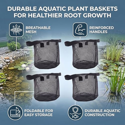 Fabater 4PCS Aquatic Plant Pots, Reusable PVC Pond Planting Bags with Sturdy Handles, Aquatic Plant Baskets, Grow Bags for Island Live Aquarium Flowers, Convenient to Storage (Round) - size: Round