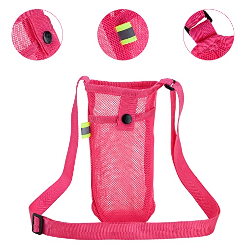 Tainehs Water Bottle Holder Carrier with Adjustable Shoulder Strap - Beach & Sports Bottle Bag for Hiking, Gym, Camping, Walking, Travel - color: Black/Pink