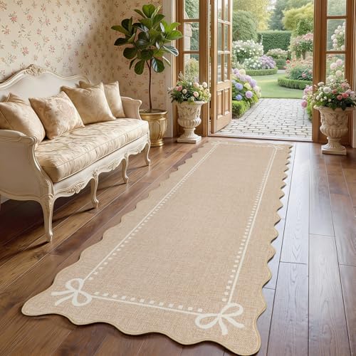 Garvee Scalloped Bow Runner Rug 2x6 Washable Kitchen Runner Rug Non-Slip - color: Dark Beige, size: 2' x 6' (Rectangular)
