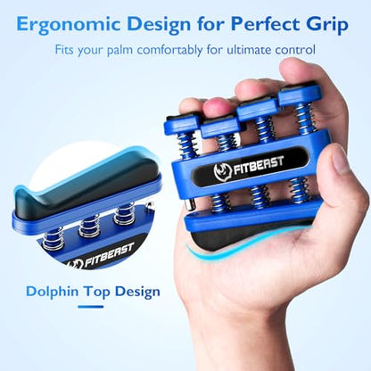 FitBeast Finger Strengthener, Finger Exerciser, Hand Exerciser for Improve Dexterity and Strength in Fingers, Hands, Forearms–Grip Strength Trainer for Musicians, Climbers - color: 4 Piece Set -Green Blue Red Black