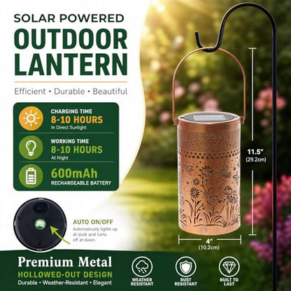 Solar Lantern Outdoor Waterproof, Metal Butterfly, Hummingbirds, Dragonflies, Frogs, Turtles, Flowers, Mushrooms, Garden Decor for Yard, Patio, Lawn, Porch, Backyard, Gifts for Women - style: Garden Life 1 Pack (Bronze-4" Dia)