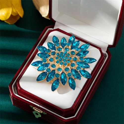 Rhinestone Sunflower Brooch Pin Red Pink Flower Brooch Stylish Crystal Brooch Elegant Clothing Hat Bag Accessories Jewerly for Women - color: Blue