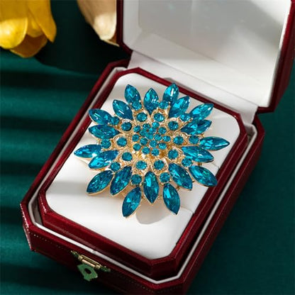 Rhinestone Sunflower Brooch Pin Red Pink Flower Brooch Stylish Crystal Brooch Elegant Clothing Hat Bag Accessories Jewerly for Women - color: Blue