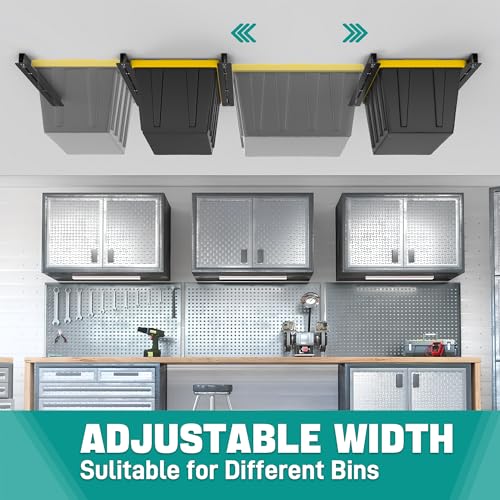 EVERHANGER Ceiling Storage Rack, Heavy Duty Overhead Garage Storage Rack, Adjustable Ceiling Bin Storage System, 4 Sets for 3 Bins, 26 Inch - style: For 3 Bins