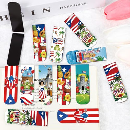 Wxiben Puerto Rico Magnetic Bookmarks - 48 Pcs Puerto Rican Travel Souvenirs Gifts Bookmark Flags Flower Frog Magnets Book Marks Page Clip Favors for Patriotic Latin American Spanish Party Supplies - style: Puerto Rico