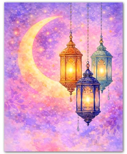 ZUKIY Islamic Wall Art - Crescent Lantern Glow - Muslim Wall Decor for Living Room - Islamic Home Decor - 8x10 Unframed Poster - color: Crescent Lantern Glow