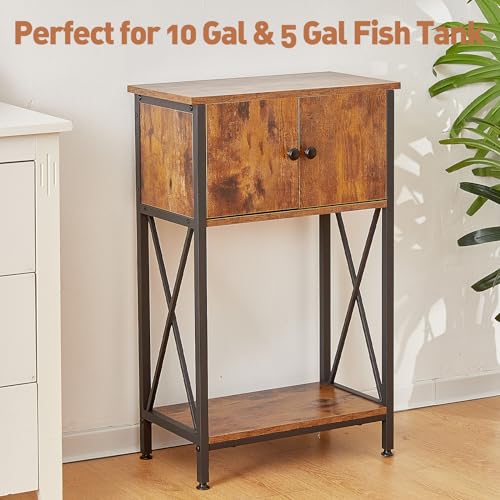 LAQUAL 10 Gallon Fish Tank Stand with Cabinet, Double Aquarium Stand for 10 & 5 Gallon Fish Tank, Heavy Metal Stand with Stable Structure, Adjustable Table Feet & Anti-tilt Device - Rustic Brown - color: Rustic Brown 5-10Gallon, size: 5-10Gallon