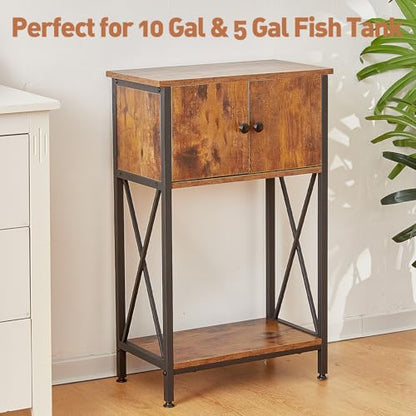 LAQUAL 10 Gallon Fish Tank Stand with Cabinet, Double Aquarium Stand for 10 & 5 Gallon Fish Tank, Heavy Metal Stand with Stable Structure, Adjustable Table Feet & Anti-tilt Device - Rustic Brown - color: Rustic Brown 5-10Gallon, size: 5-10Gallon