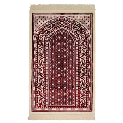 Velvet Muslim Prayer Rug Set with 99 Beads - Red - color: Red
