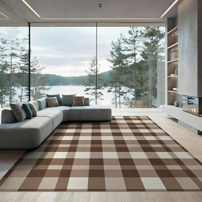 6'x9' Washable Rustic Checkered Area Rug, Beige Foldable Non-Slip Large Carpet Foldable Easy Care Carpet for Queen Size Bedroom, Under Bed, Master Bedroom | Ref:1910429 - color: Beige/Pattern 30, size: 6' x 9' (Rectangular)