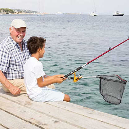 2 Pack Fishing Net with Telescopic Pole Handle, Fish Landing Net with Sturdy Collapsible Handle, Folding Nylon Mesh Landing Net for Saltwater and Freshwater, Extend to 51 in(Black, White)
