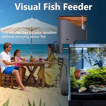 WiFi Automatic Fish Feeder with 2.5K Camera, 2.4/5G Smart App Control, Vacation Feeding Timer, 200ml Moisture-Proof Flake Food Dispenser, Remote Precision Aquarium Feeder for 10+ Gallon Tanks - color: Dark Grey