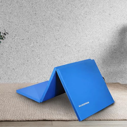 BalanceFrom 6x2 Feet 3-Panel Folding Gymnastics Mat – 2-Inch Thick Pad with Vinyl Surface and Carrying Handles for Tumbling, Yoga, Pilates, Home Workouts, and Martial Arts - color: Blue
