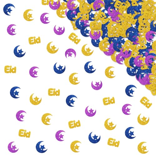 120pcs Eid Mubarak Confetti, Ramadan Table Confetti, Gold&Blue&Purple Glitter Muslim Islamic Moon Star Table Scatter, Islamic Themed Party Decoration - style: 1