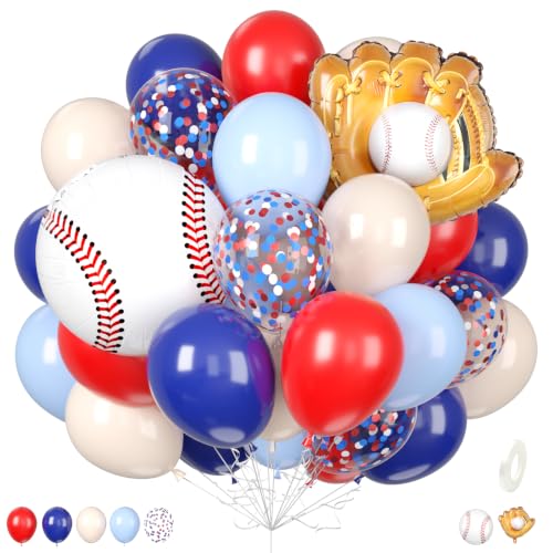 Red Blue and White Baseball Balloons for Birthday Party Sports Theme Decor - color: Blue Red, size: 30PC