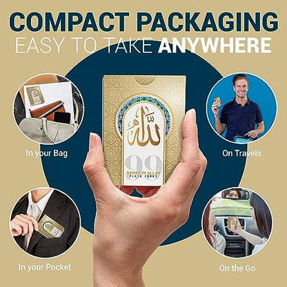 99 Names of Allah Flashcards – Asma Ul Husna Arabic and English Learning Cards with Quranic Verses, Pronunciation, and Meanings – Islamic Study Aid, Muslim Gift for Ramadan, Eid, Kids & Adults Briston